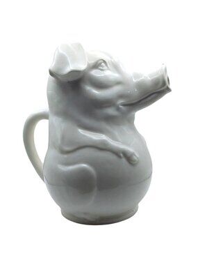 Pig Shaped Water Pitcher White Ceramic Schmid Brothers Farmhouse Barnyard Piggy